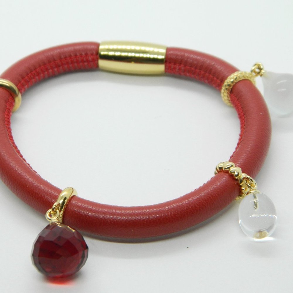 ENDLESS Red Leather 925 Sterling 4 Charm Bracelet